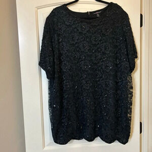 Woman Within Black Lace/Sequined Top. #Major Maximalism.